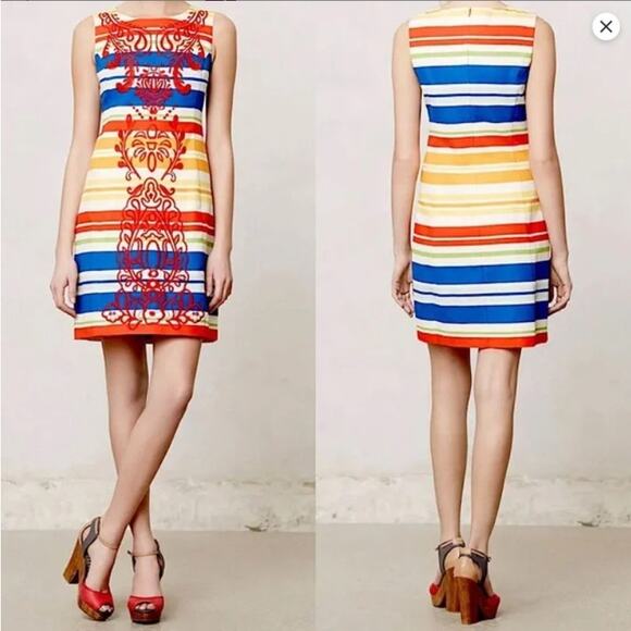 Tabitha Embroidered Striped Shift Dress Size 2 - Picture 1 of 5
